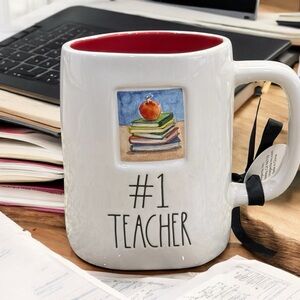 NEW Rae Dunn #1 Teacher Mug With Book Stack and Apple
